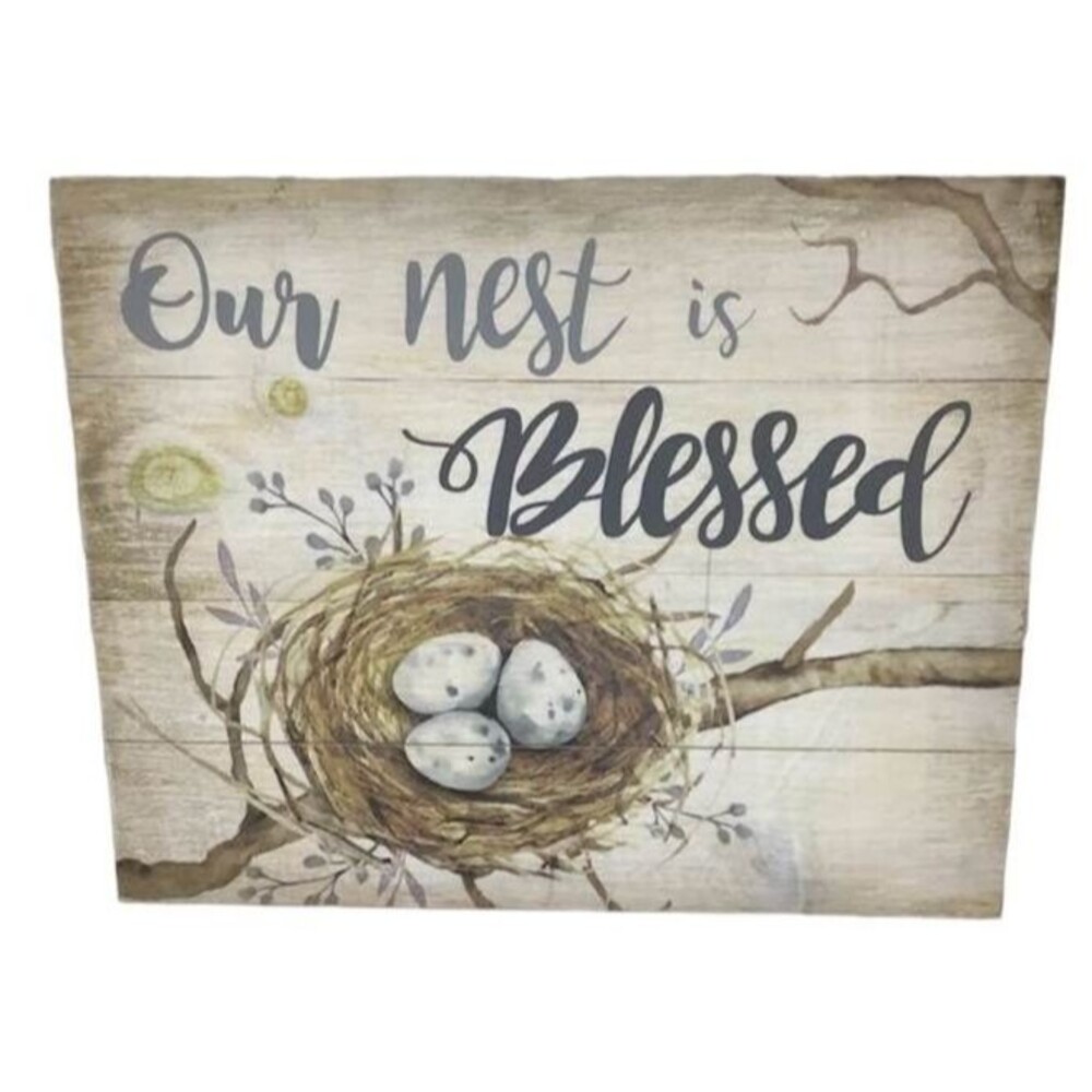 Ganz Wood Sign Our Nest is Blessed Family Children Baby Nursery Bird Eggs Decor